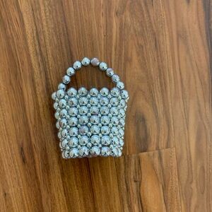 Silver metallic bucket Beaded Handbag